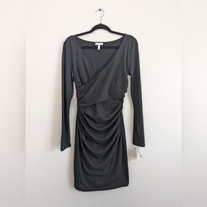 Leith Long Sleeve Black Faux Wrap Dress